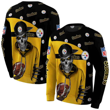Pittsburgh Steelers Grim Vibe Gold Black AOP Sweatshirt - Moonbestprint