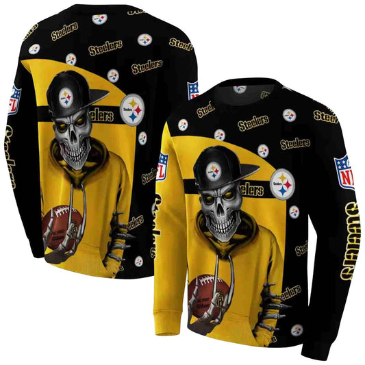 Pittsburgh Steelers Grim Vibe Gold Black AOP Sweatshirt - Moonbestprint