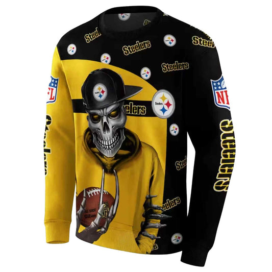 Pittsburgh Steelers Grim Vibe Gold Black AOP Sweatshirt - Moonbestprint