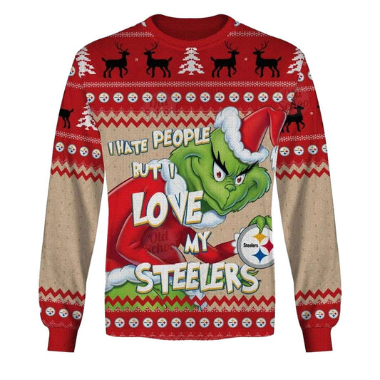 Pittsburgh Steelers Grinch Christmas Ugly Sweater Style AOP Sweatshirt - Moonbestprint