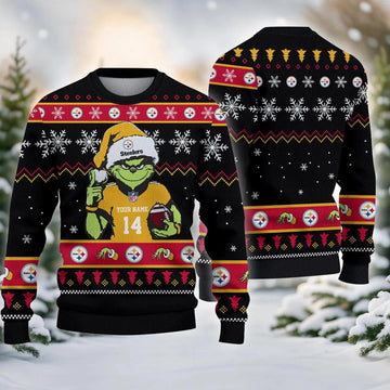 Pittsburgh Steelers Grinch Custom Ugly Christmas Sweater, NFL Christmas Sweater Moonbestprint
