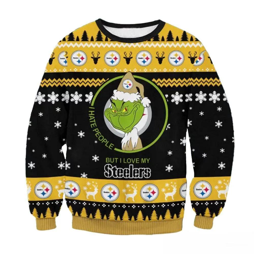 Pittsburgh Steelers Grinch I Hate People But I Love My Steelers Nfl Christmas Sweater, NFL Christmas Sweater Moonbestprint