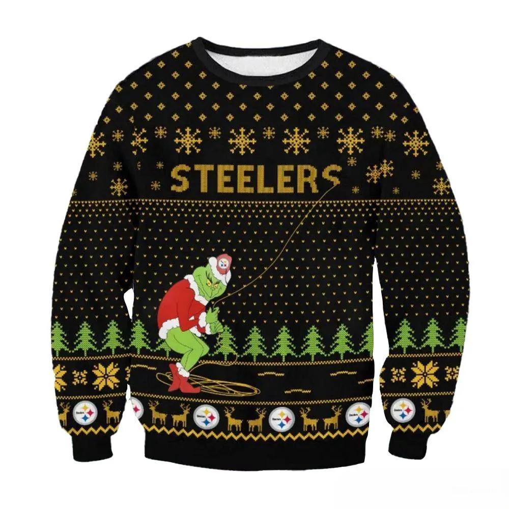 Pittsburgh Steelers Grinch Remove Thread Nfl Ugly Christmas Sweater, NFL Christmas Sweater Moonbestprint