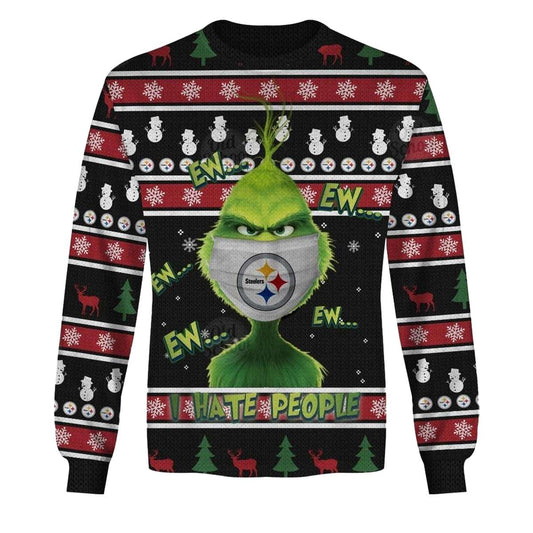 Pittsburgh Steelers Grinches I Hate People And I Love My Steelers AOP Sweatshirt - Moonbestprint