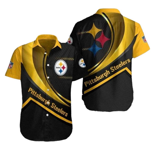Pittsburgh Steelers Halftone Black And Gold Power Play Hawaiian Shirt - Moonbestprint