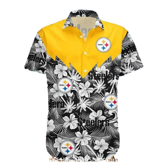 Pittsburgh Steelers Hibiscus And Palm Tree Design Hawaiian Shirt - Moonbestprint