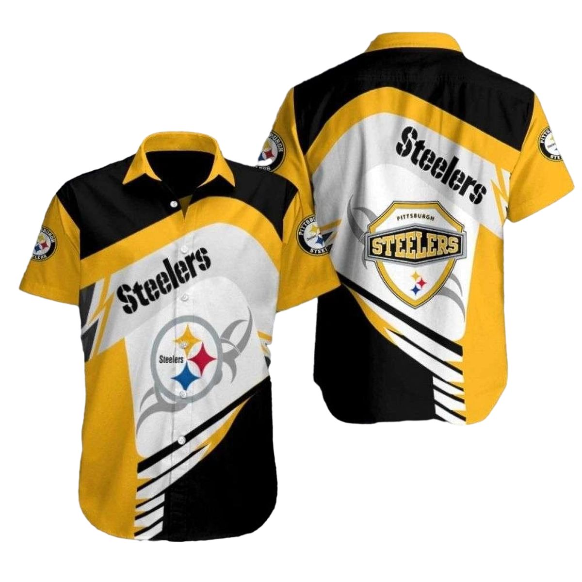 Pittsburgh Steelers Logo And Black And Gold Boldness Hawaiian Shirt - Moonbestprint