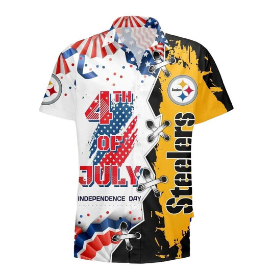 Pittsburgh Steelers Logo And Happy Independence Day Hawaiian Shirt - Moonbestprint