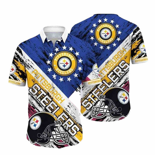 Pittsburgh Steelers Logo And Helmet Vibrant Game Day Hawaiian Shirt - Moonbestprint