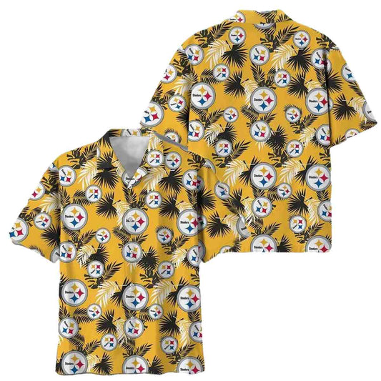 Pittsburgh Steelers Logo And Tropical Vibes Pattern Hawaiian Shirt - Moonbestprint