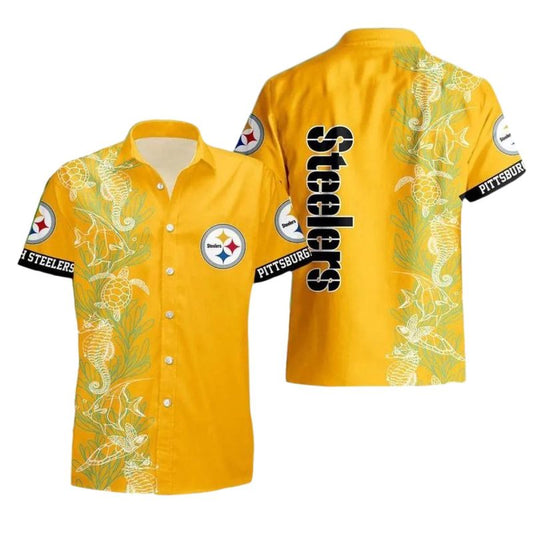 Pittsburgh Steelers Logo And Turtle Seaweed Pattern Hawaiian Shirt - Moonbestprint