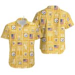 Pittsburgh Steelers Logo And Us Flag Retro Yellow Hawaiian Shirt - Moonbestprint