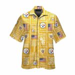 Pittsburgh Steelers Logo And Us Flag Retro Yellow Hawaiian Shirt - Moonbestprint