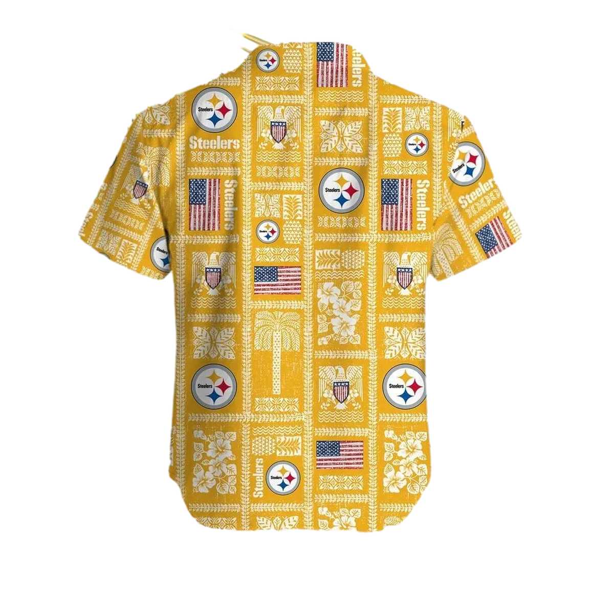 Pittsburgh Steelers Logo And Us Flag Retro Yellow Hawaiian Shirt - Moonbestprint