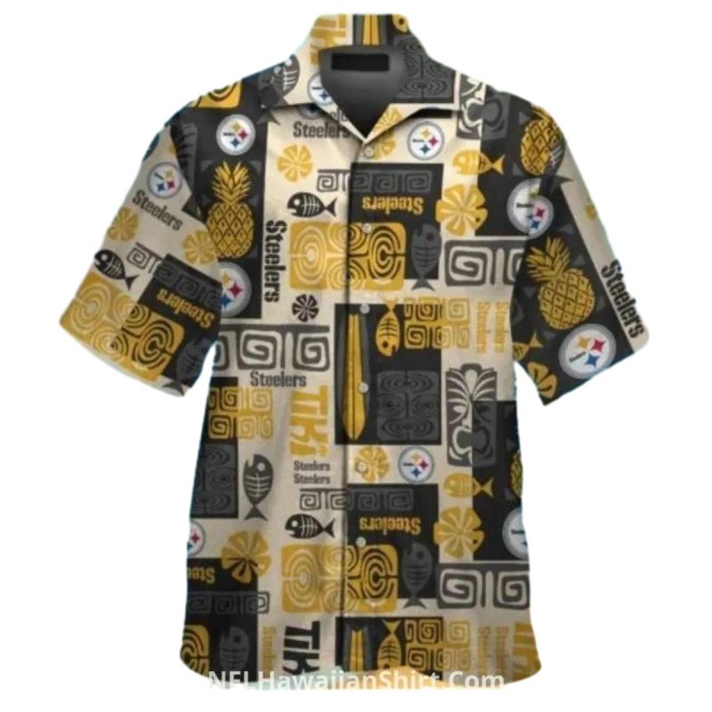 Pittsburgh Steelers Logo Football And Black Floral Hawaiian Shirt - Moonbestprint