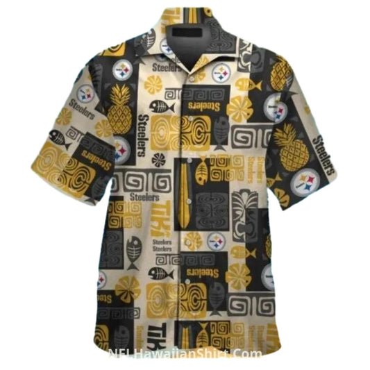 Pittsburgh Steelers Logo Football And Black Floral Hawaiian Shirt - Moonbestprint