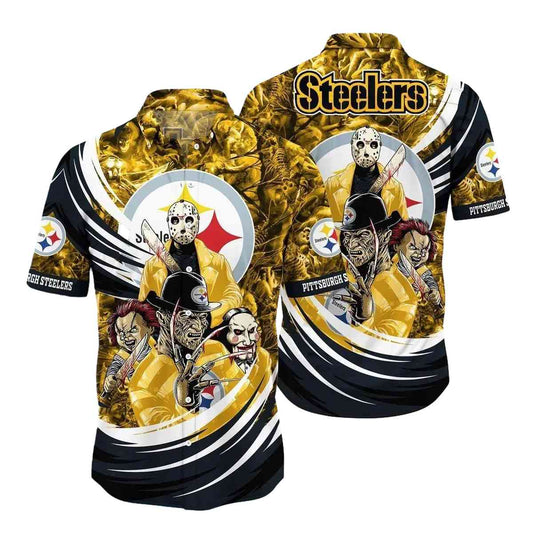 Pittsburgh Steelers Logo Halloween Horror Movies Hawaiian Shirt - Moonbestprint
