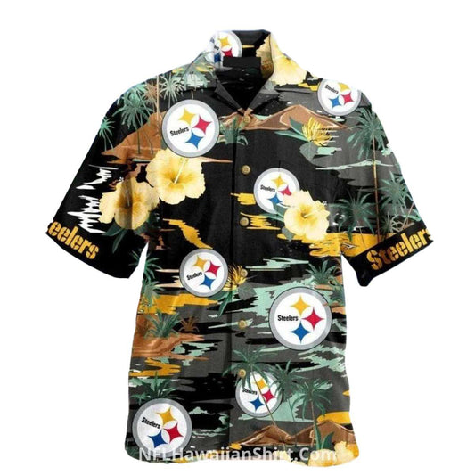 Pittsburgh Steelers Logo Hibiscus And Island Scene Hawaiian Shirt - Moonbestprint