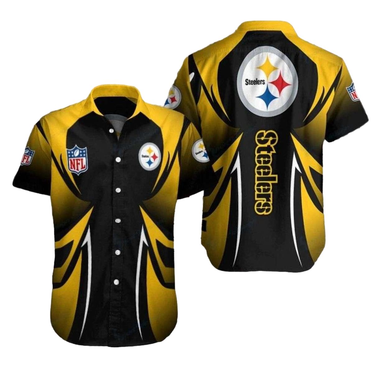 Pittsburgh Steelers Logo In My Heart Black And Yellow Hawaiian Shirt - Moonbestprint