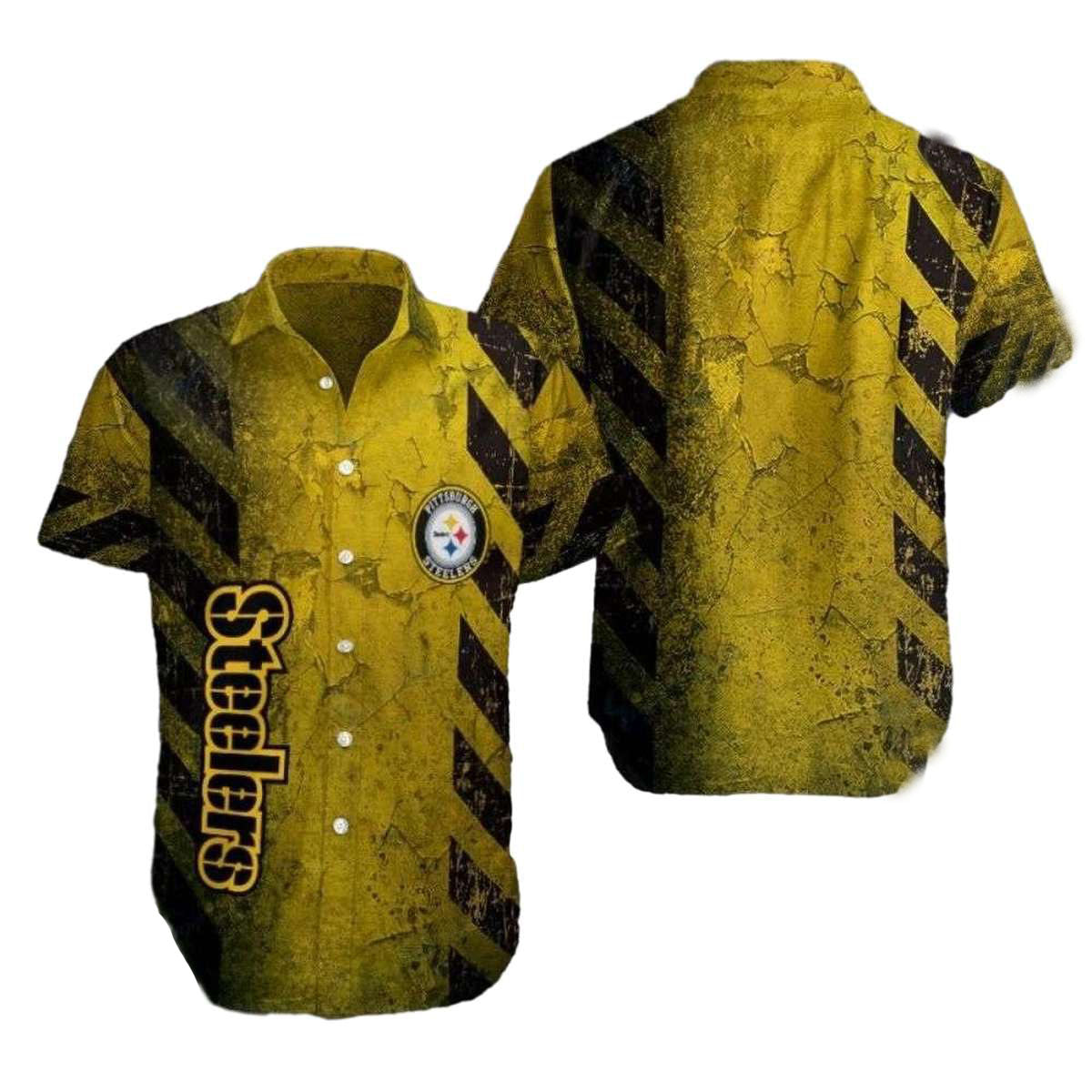 Pittsburgh Steelers Logo Vintage Aged Gold Texture Hawaiian Shirt - Moonbestprint