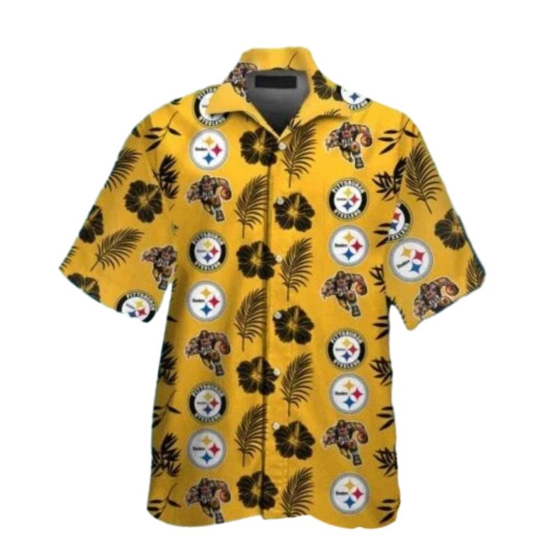 Pittsburgh Steelers Logo With Floral And Tribal Patterns Hawaiian Shirt - Moonbestprint