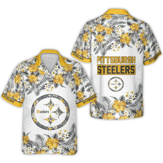 Pittsburgh Steelers Logo With Tropical Floral Pattern Hawaiian Shirt - Moonbestprint