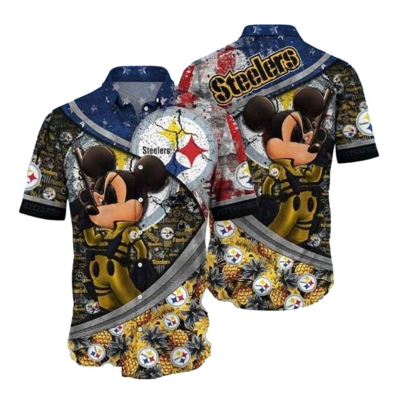 Pittsburgh Steelers Mickey Character Tropical Retro Hawaiian Shirt - Moonbestprint