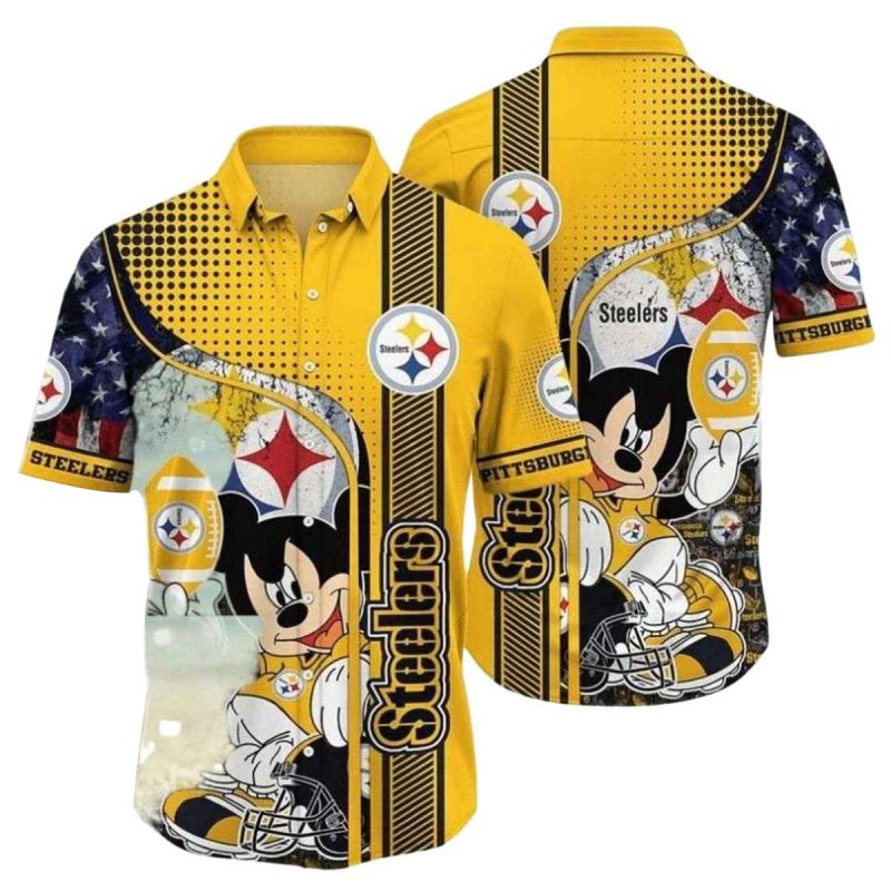 Pittsburgh Steelers Mickey Halftone Pattern Hawaiian Shirt - Moonbestprint