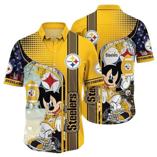 Pittsburgh Steelers Mickey Halftone Pattern Hawaiian Shirt - Moonbestprint