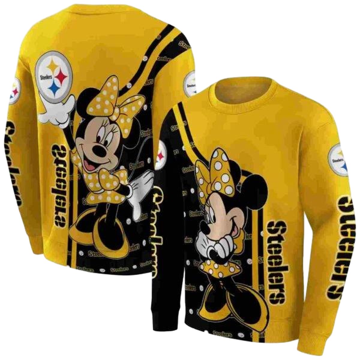 Pittsburgh Steelers Minnie Mouse Gold AOP Sweatshirt - Moonbestprint