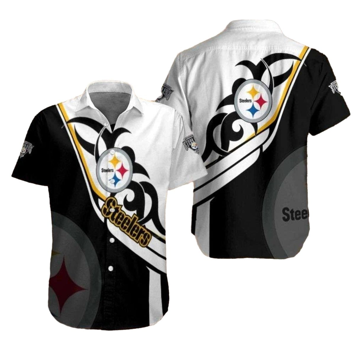 Pittsburgh Steelers Monarch Black And White Hawaiian Shirt - Moonbestprint
