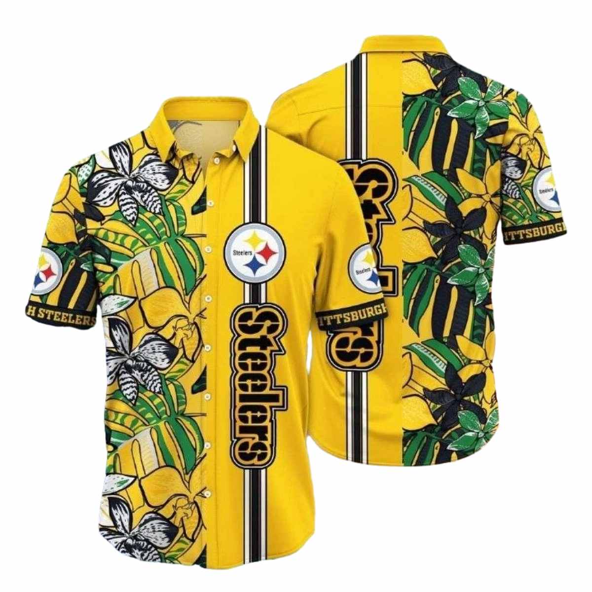 Pittsburgh Steelers Monochrome Foliage Fan Hawaiian Shirt - Moonbestprint