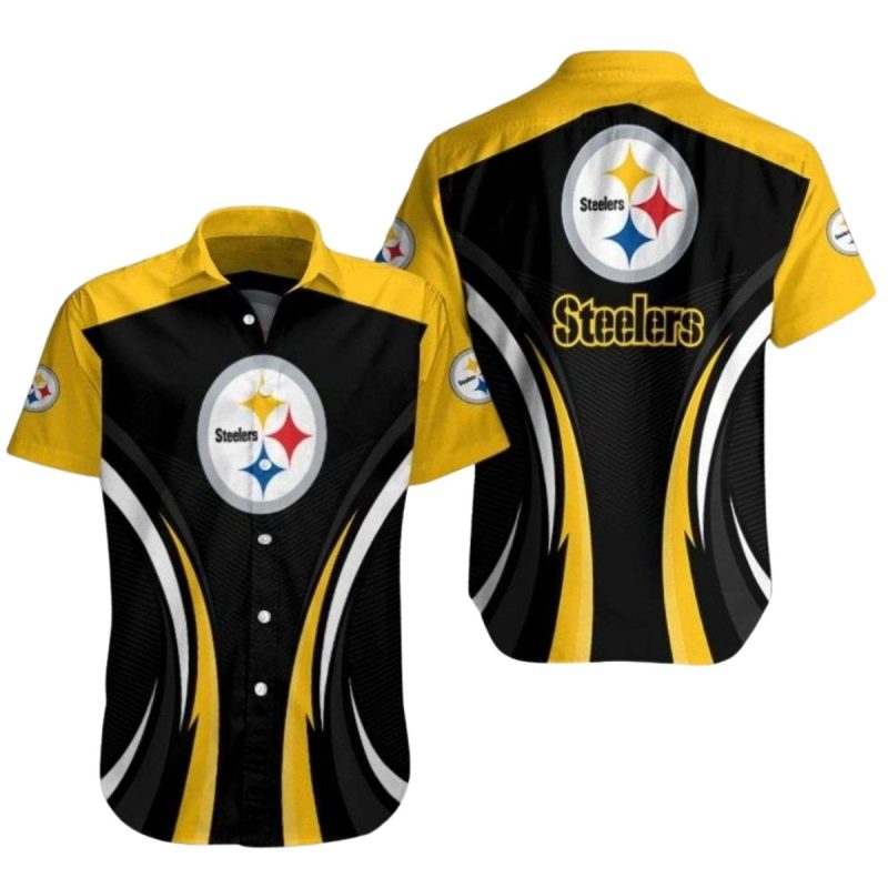 Pittsburgh Steelers Monochrome Sleek Curve Black And Yellow Hawaiian Shirt - Moonbestprint