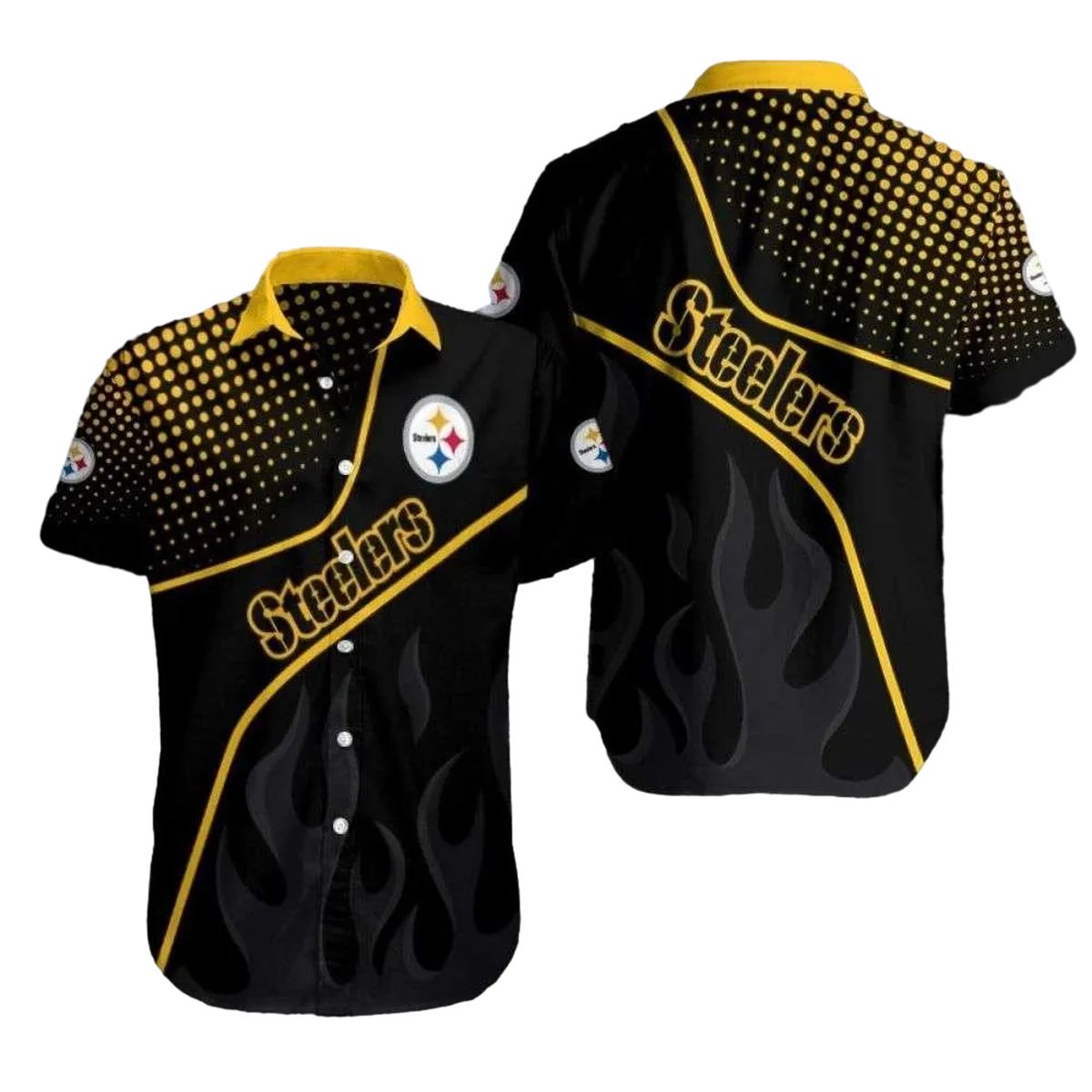 Pittsburgh Steelers Night Flame Black And Gold Fire Pattern Hawaiian Shirt - Moonbestprint