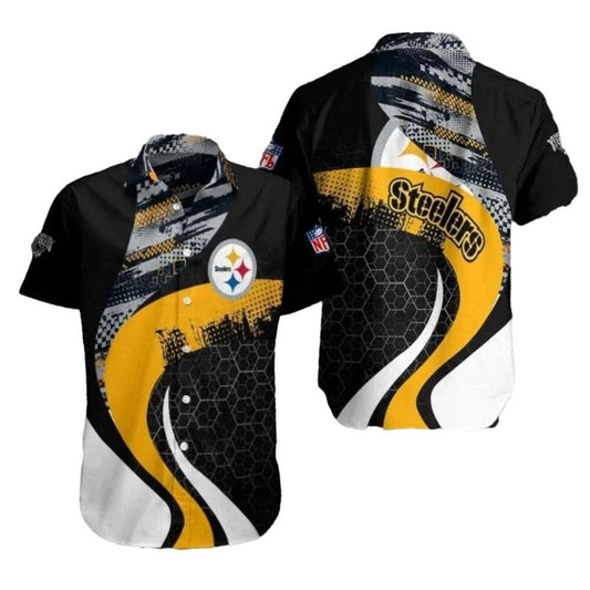 Pittsburgh Steelers Night Game Bold Black Yellow Abstract Hawaiian Shirt - Moonbestprint