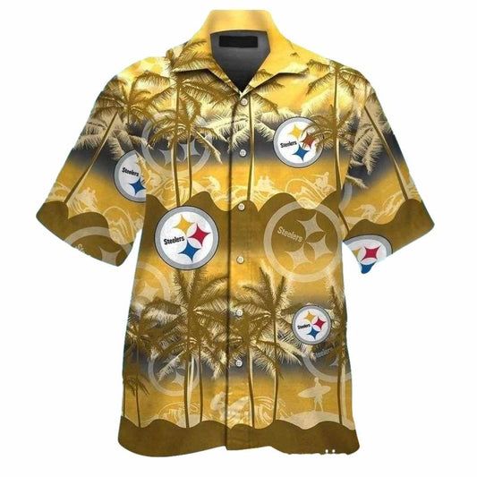Pittsburgh Steelers Palm Beach Coconut Tree Yellow Pattern Hawaiian Shirt - Moonbestprint