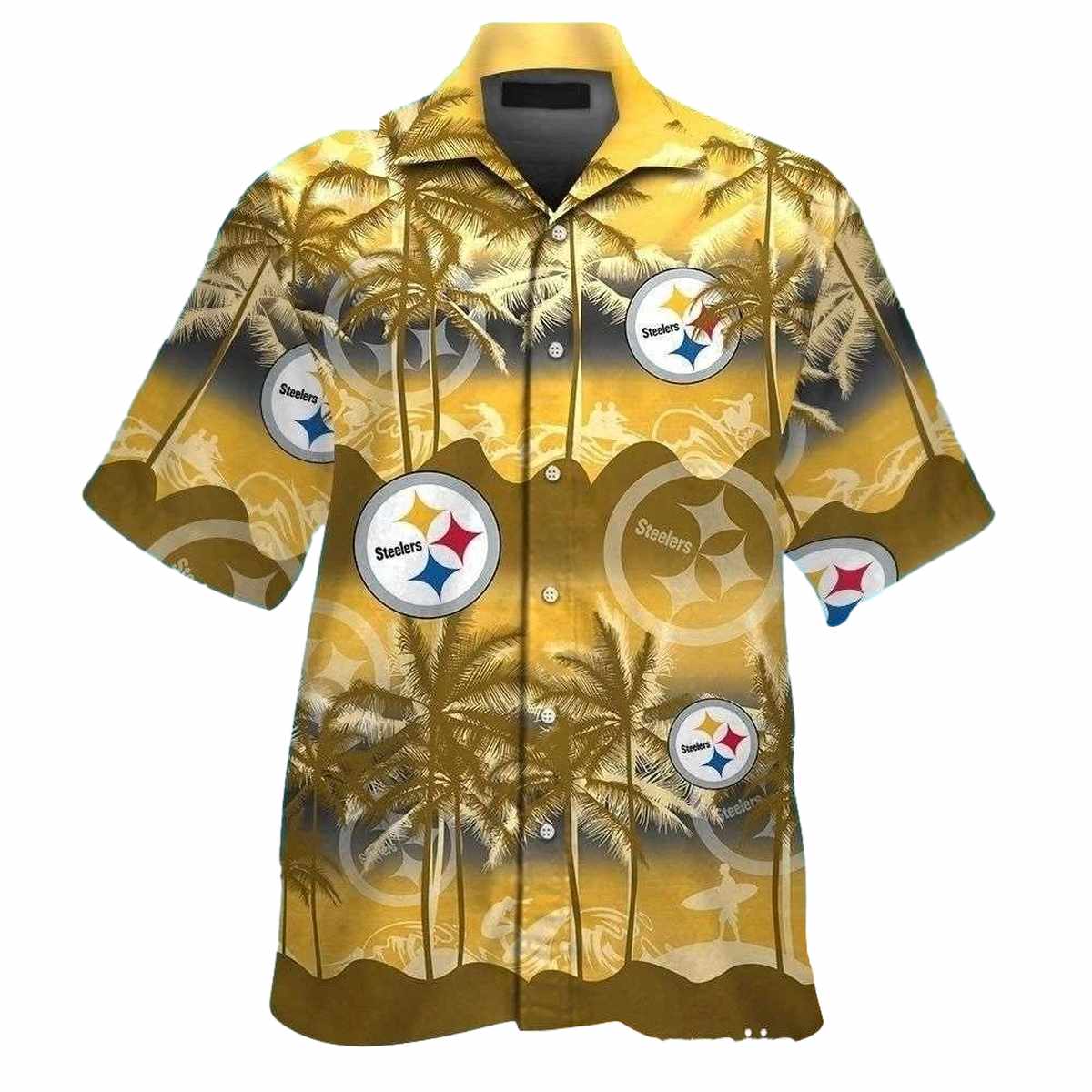 Pittsburgh Steelers Palm Beach Coconut Tree Yellow Pattern Hawaiian Shirt - Moonbestprint