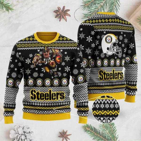Pittsburgh Steelers Player Rushing Ugly Christmas Sweater, NFL Christmas Sweater Moonbestprint