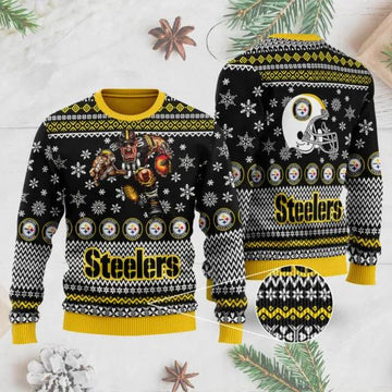 Pittsburgh Steelers Player Rushing Ugly Christmas Sweater, NFL Christmas Sweater Moonbestprint