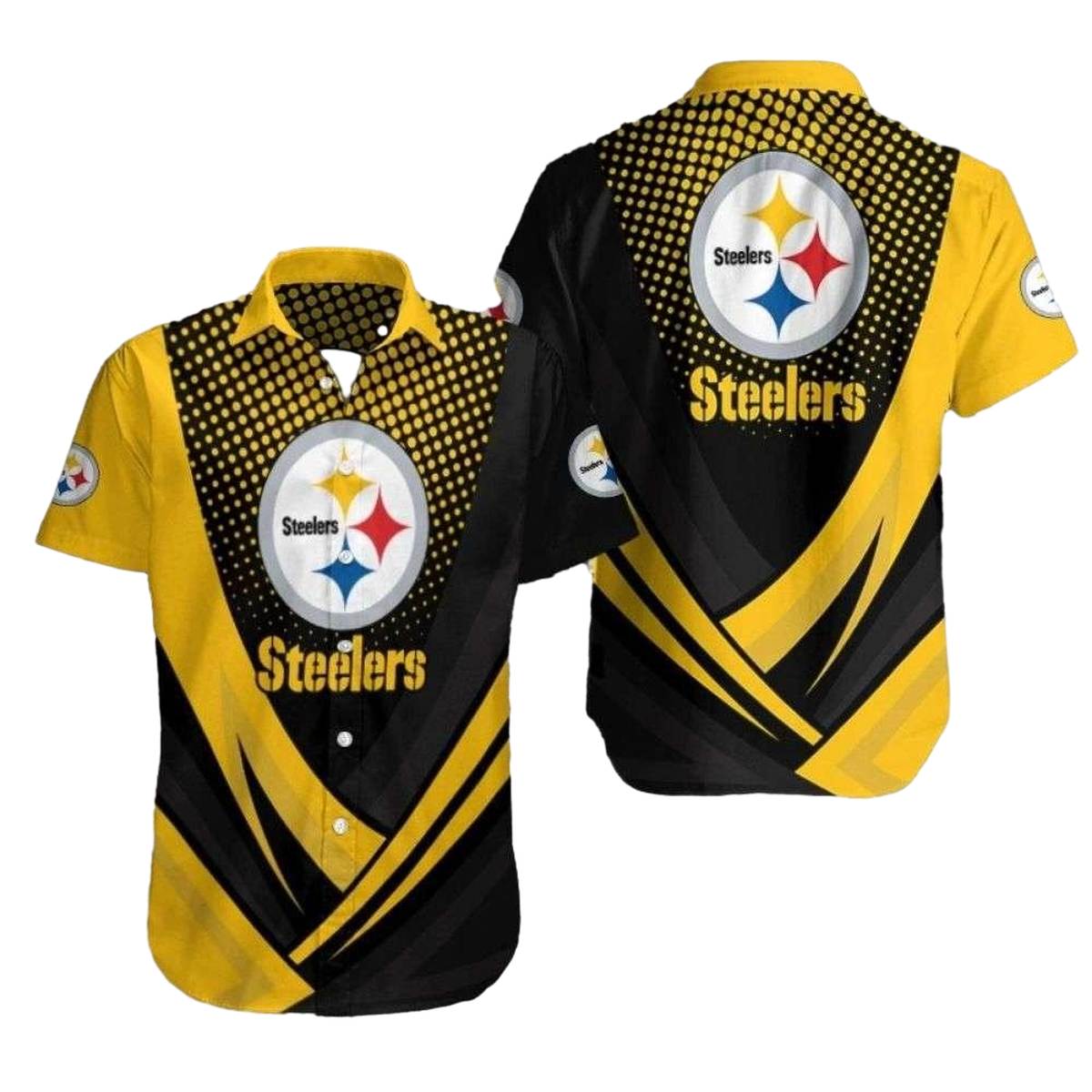 Pittsburgh Steelers Polka Dot Party Yellow Black Hawaiian Shirt - Moonbestprint