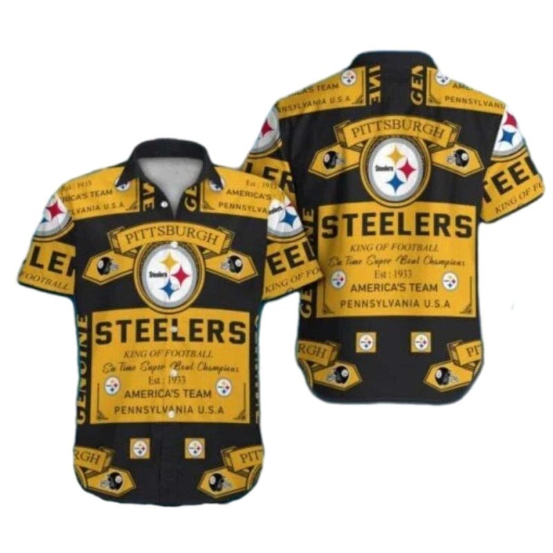 Pittsburgh Steelers Polynesian Pattern Black Gold Hawaiian Shirt - Moonbestprint