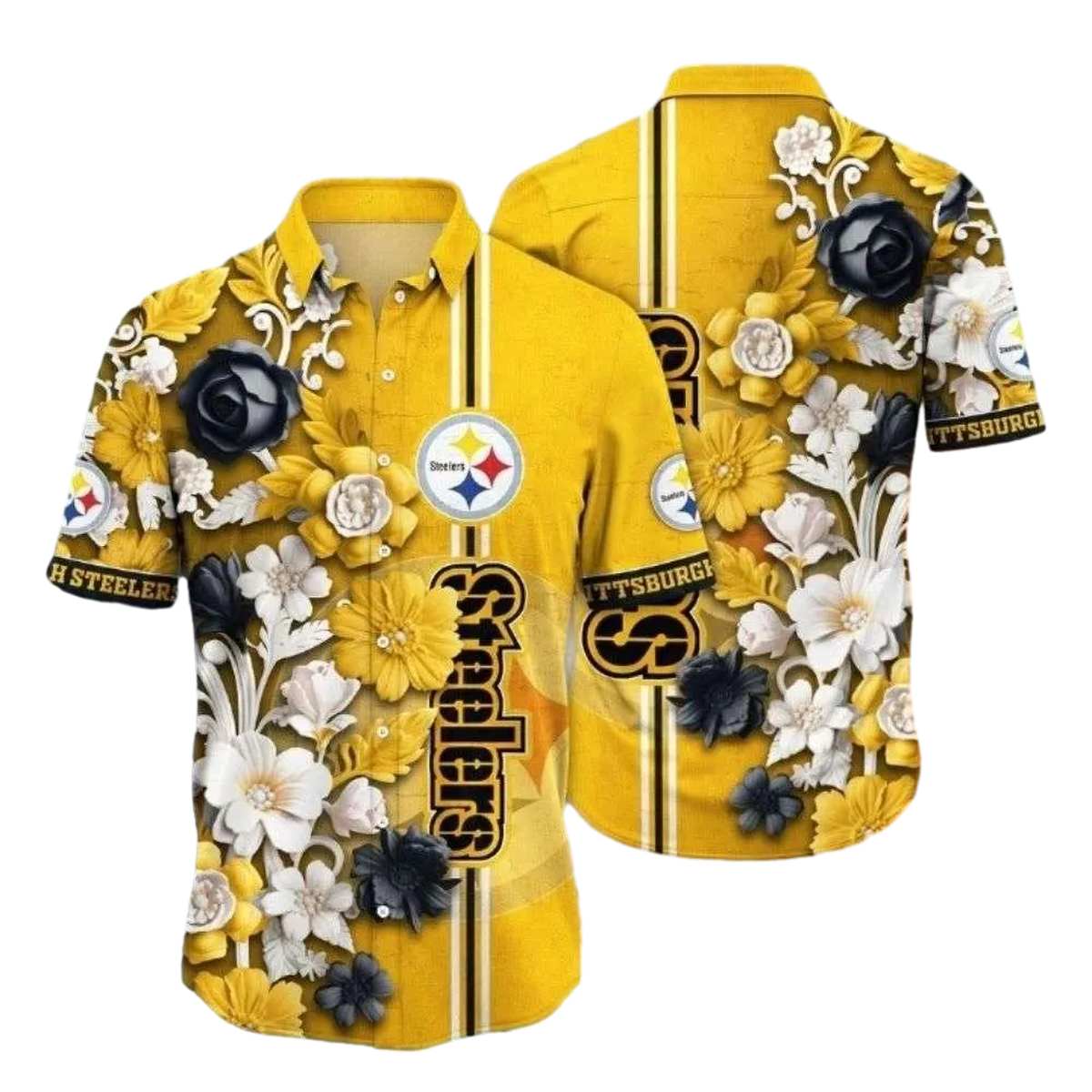 Pittsburgh Steelers Pride Yellow Floral Emblem Hawaiian Shirt - Moonbestprint