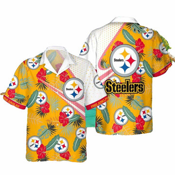 Pittsburgh Steelers Red Hibiscus Beach Trip For Fans Hawaiian Shirt - Moonbestprint