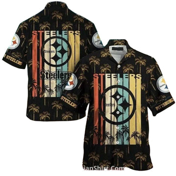 Pittsburgh Steelers Retro Palm Tree Sunset Design Hawaiian Shirt - Moonbestprint