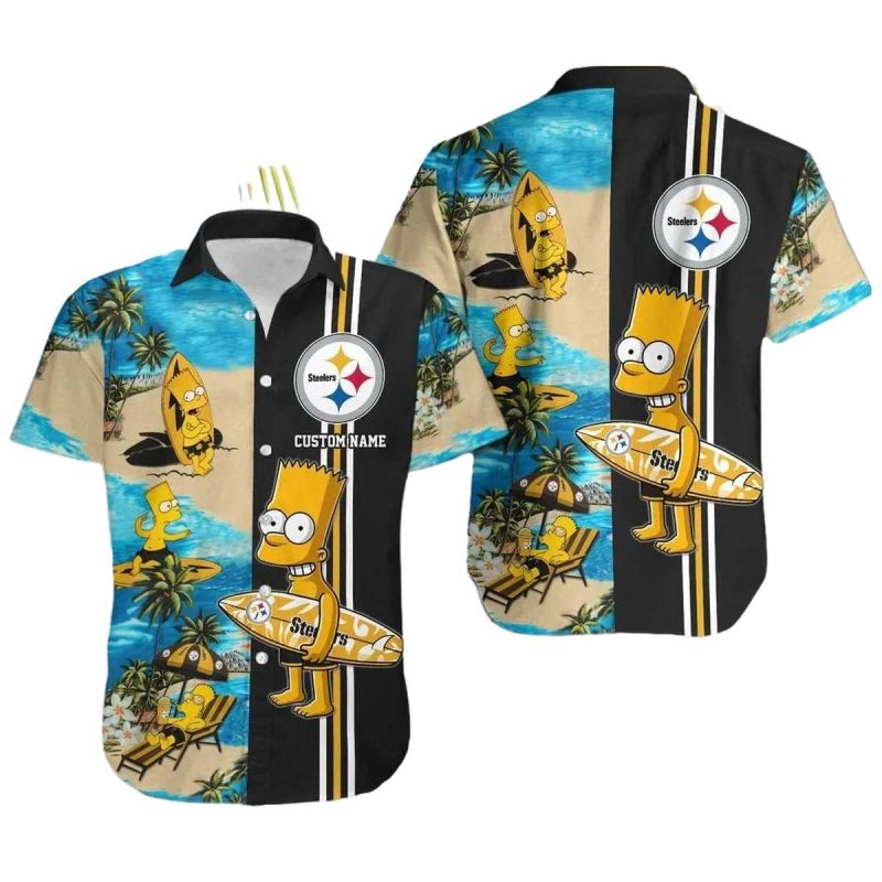 Pittsburgh Steelers Simpsons Surfing Hawaiian Shirt - Moonbestprint