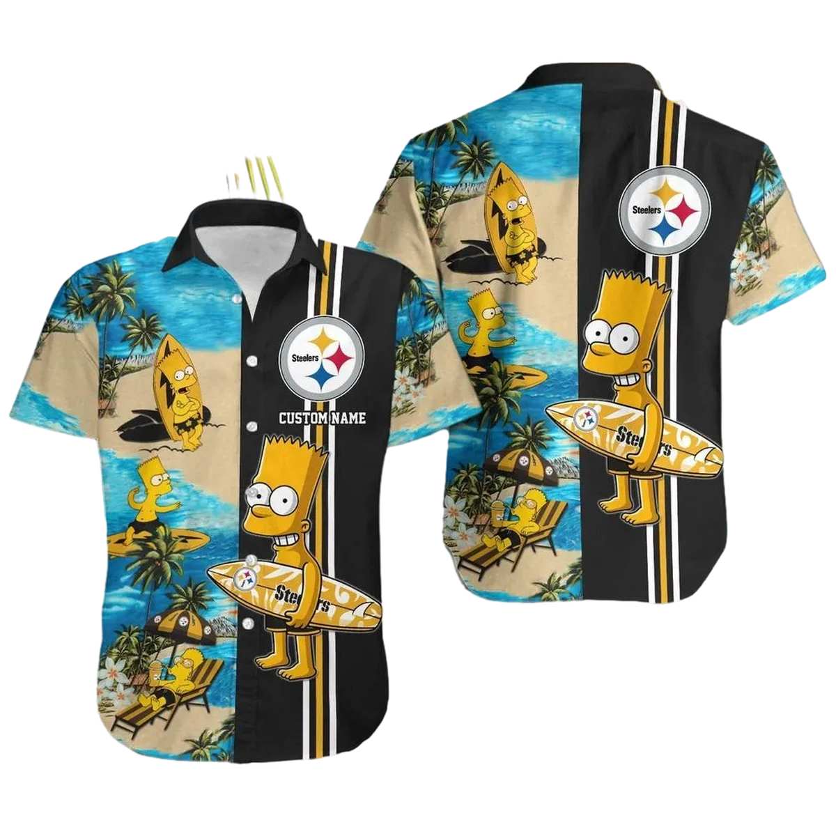 Pittsburgh Steelers Simpsons Surfing Hawaiian Shirt - Moonbestprint