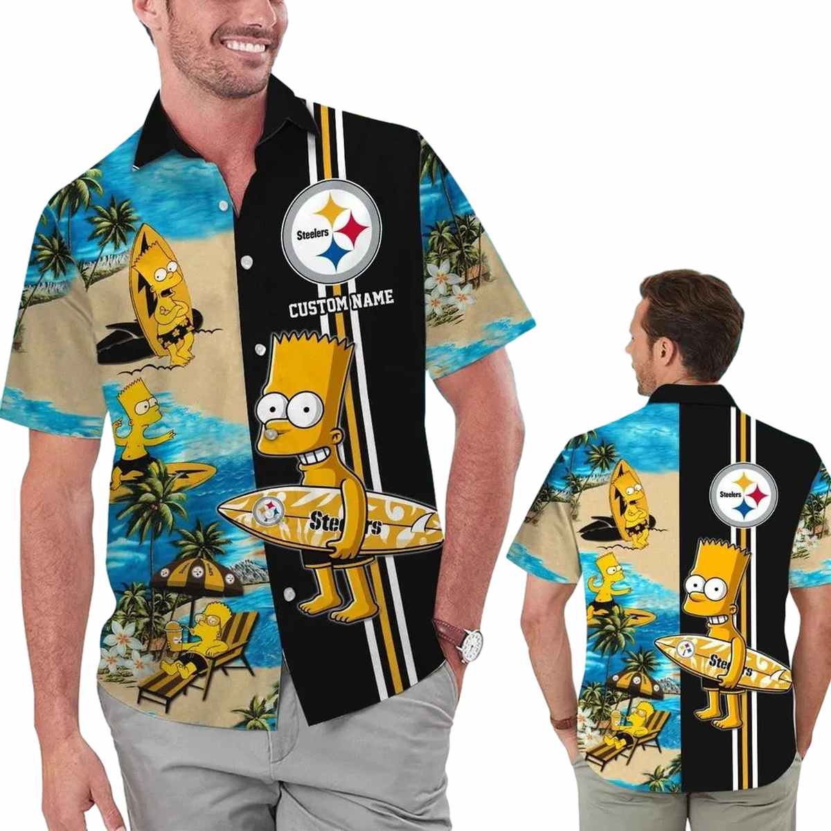 Pittsburgh Steelers Simpsons Surfing Hawaiian Shirt - Moonbestprint