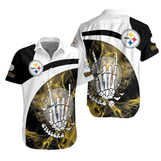 Pittsburgh Steelers Skeleton Celebratory Hawaiian Shirt - Moonbestprint