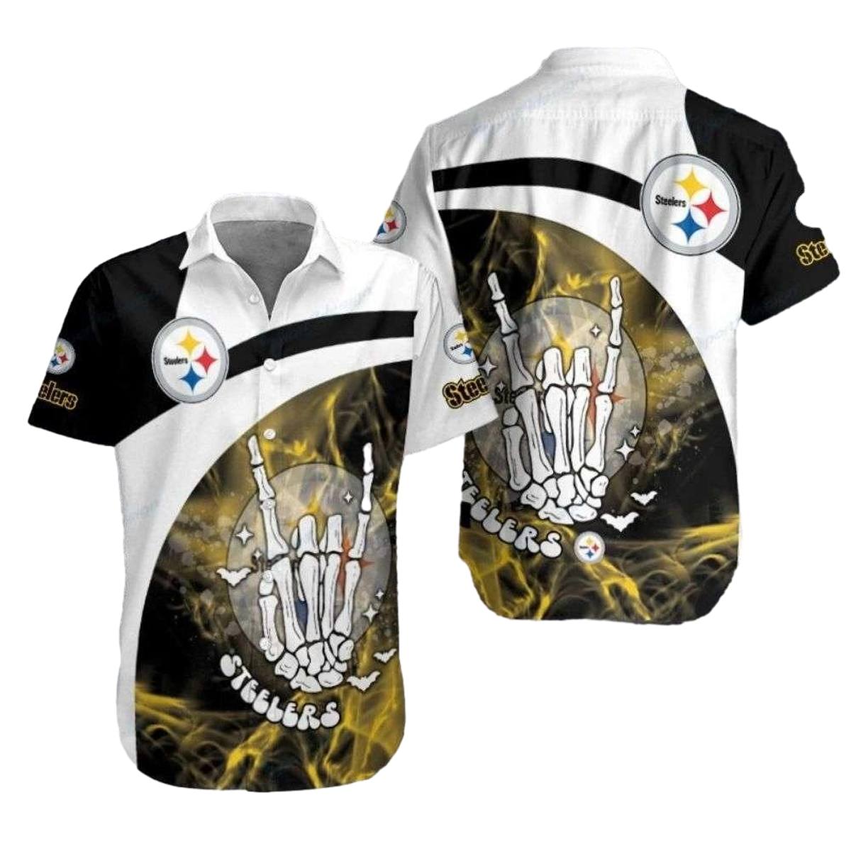 Pittsburgh Steelers Skeleton Celebratory Hawaiian Shirt - Moonbestprint