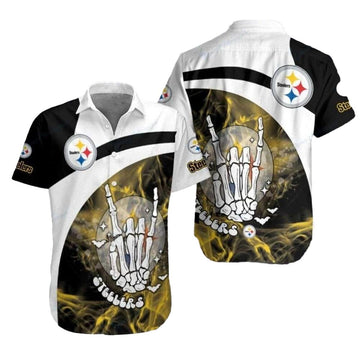 Pittsburgh Steelers Skeleton Celebratory Hawaiian Shirt - Moonbestprint